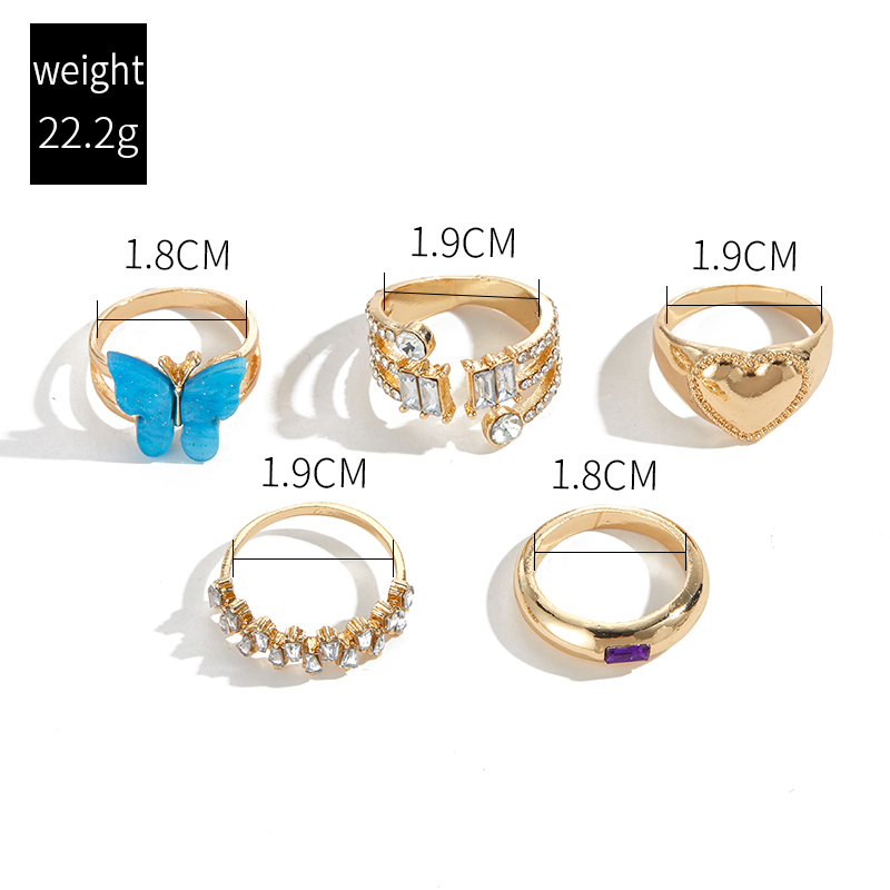 Fashion Heart Shape Butterfly Alloy Rhinestones Women's Rings 1 Set display picture 2