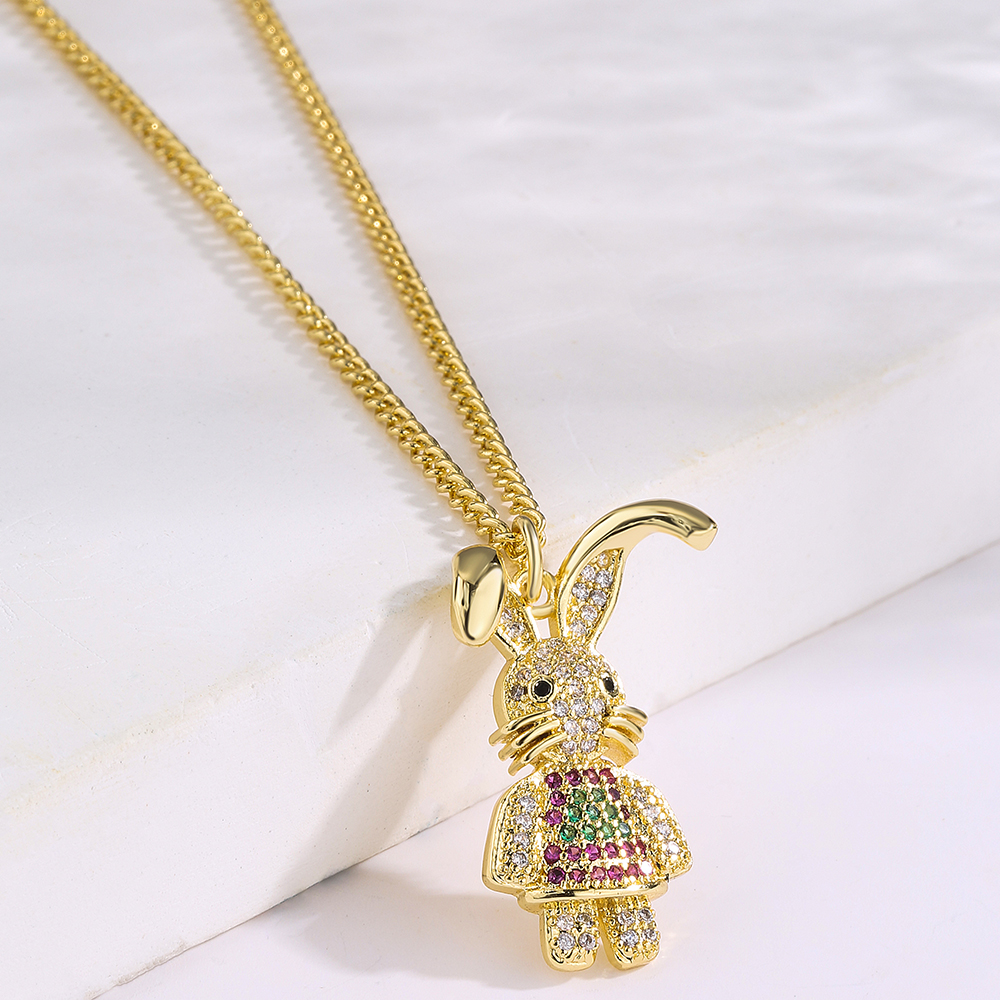 Fashion Tortoise Rabbit Bird Copper Gold Plated Zircon Pendant Necklace 1 Piece display picture 2