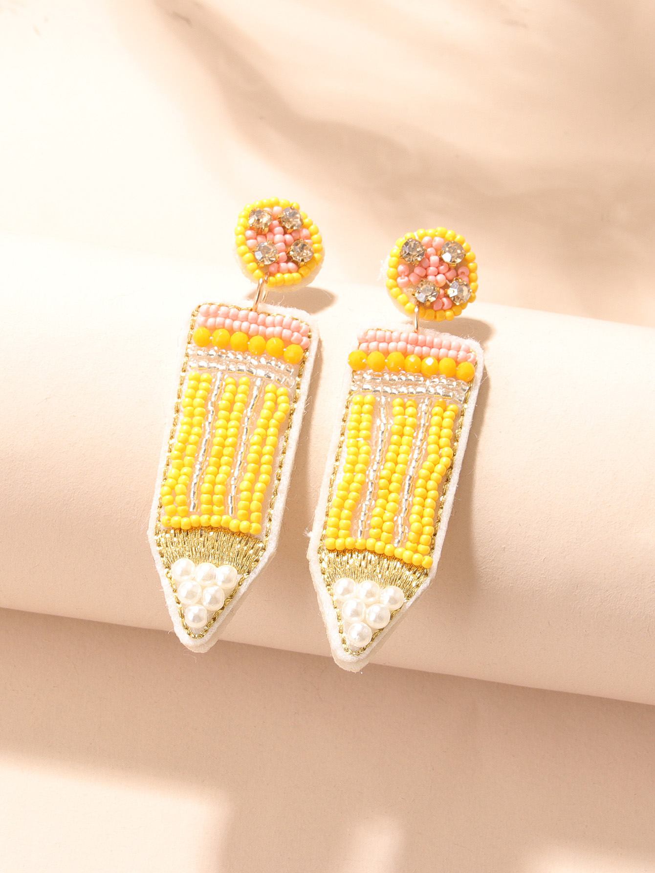 Sweet Pencil Beaded Imitation Pearl Glass Women's Drop Earrings 1 Pair display picture 2