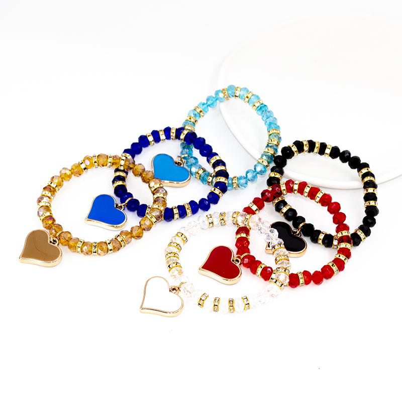 Vacation Round Heart Shape Artificial Crystal Alloy Gem Enamel Glass Women's Bracelets 1 Piece display picture 1