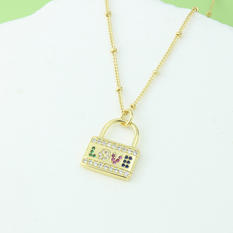 Fashion Letter Lock Copper Inlay Zircon Pendant Necklace 1 Piece display picture 4