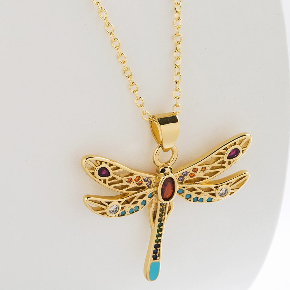 Fashion Dragonfly Copper Gold Plated Zircon Pendant Necklace 1 Piece display picture 1