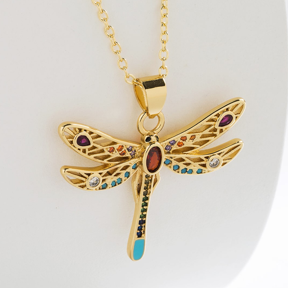 Fashion Dragonfly Copper Gold Plated Zircon Pendant Necklace 1 Piece display picture 2