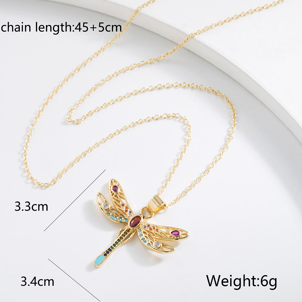 Fashion Dragonfly Copper Gold Plated Zircon Pendant Necklace 1 Piece display picture 4