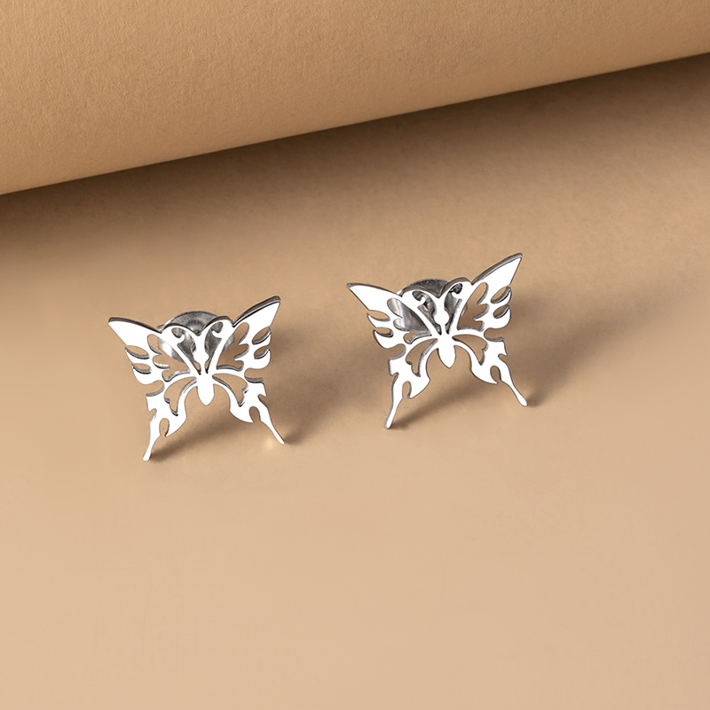Simple Style Butterfly Stainless Steel Hollow Out Ear Studs 1 Pair display picture 3