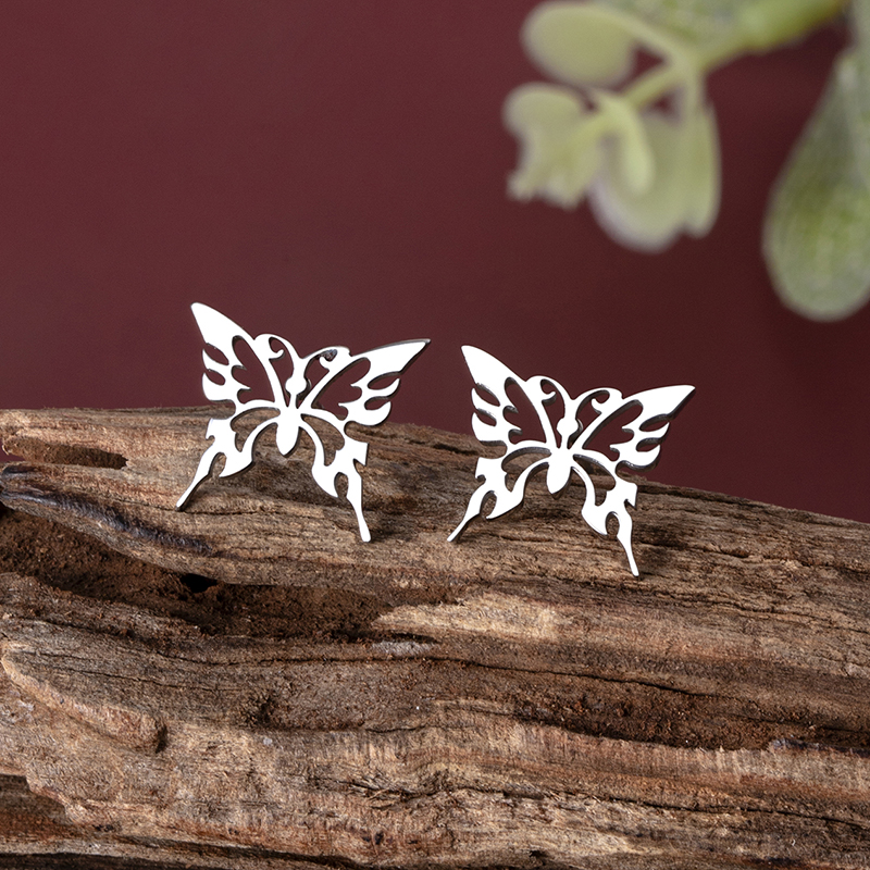 Simple Style Butterfly Stainless Steel Hollow Out Ear Studs 1 Pair display picture 7