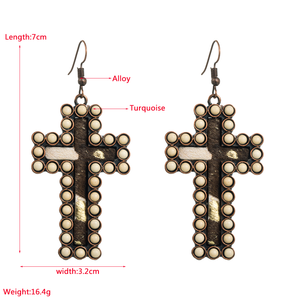 Retro Cross Leopard Alloy Inlay Turquoise Women's Ear Hook 1 Pair display picture 1