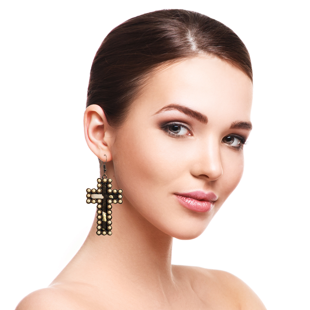 Retro Cross Leopard Alloy Inlay Turquoise Women's Ear Hook 1 Pair display picture 7