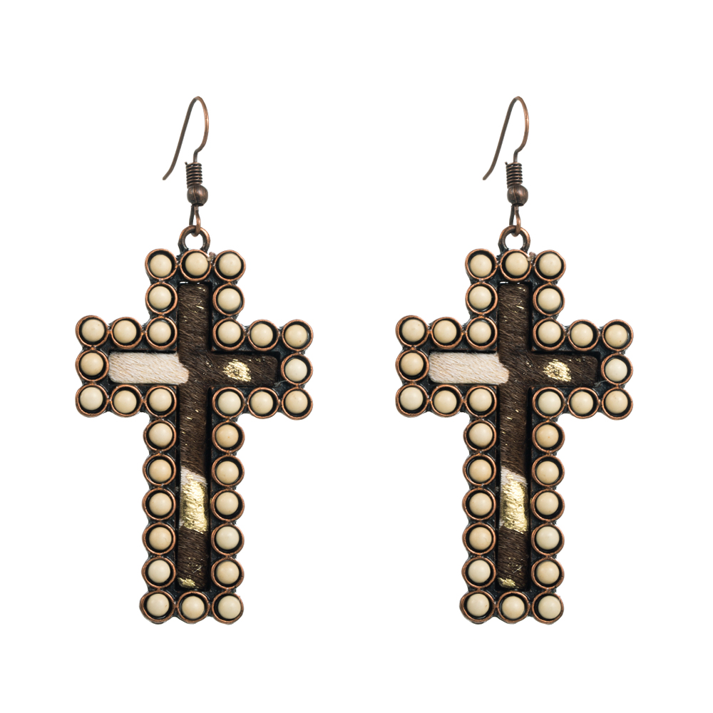 Retro Cross Leopard Alloy Inlay Turquoise Women's Ear Hook 1 Pair display picture 8