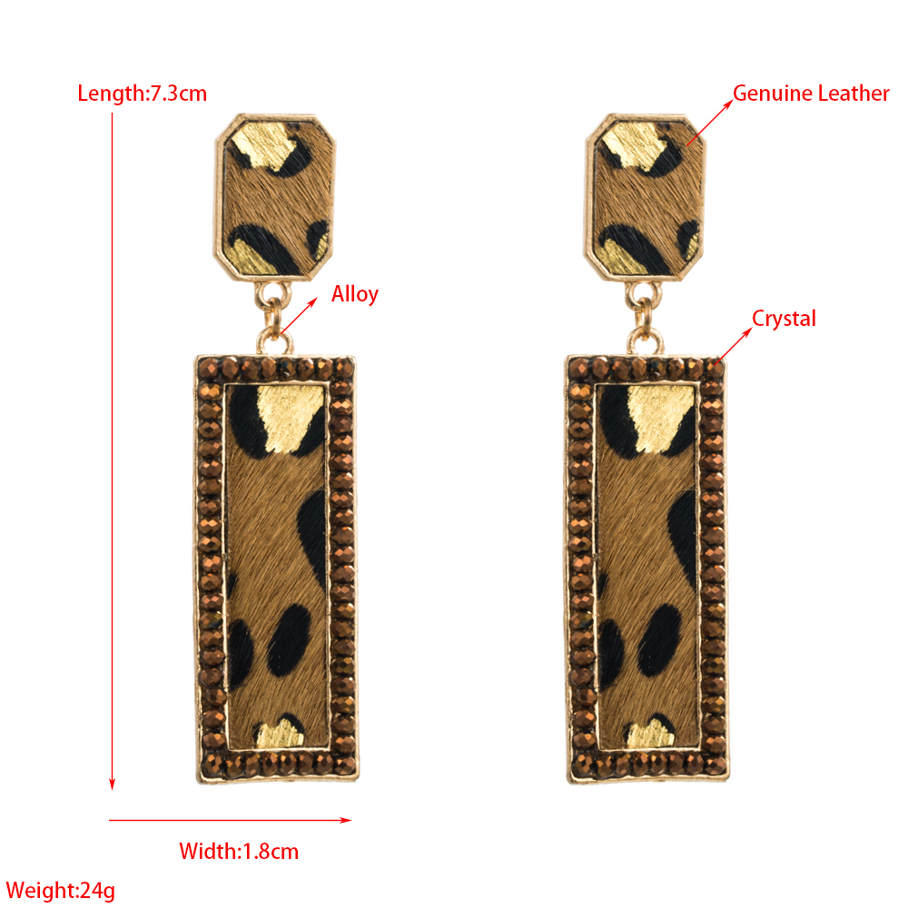 Retro Leopard Rectangle Pu Leather Alloy Inlay Crystal Women's Drop Earrings 1 Pair display picture 1