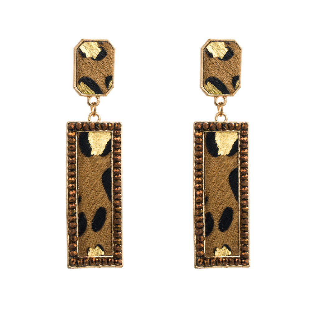 Retro Leopard Rectangle Pu Leather Alloy Inlay Crystal Women's Drop Earrings 1 Pair display picture 8