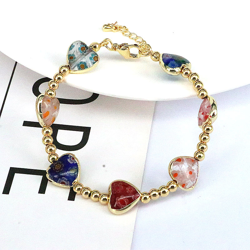 Fashion Heart Shape Eye Flower Glass Copper Beaded Bracelets 1 Piece display picture 9