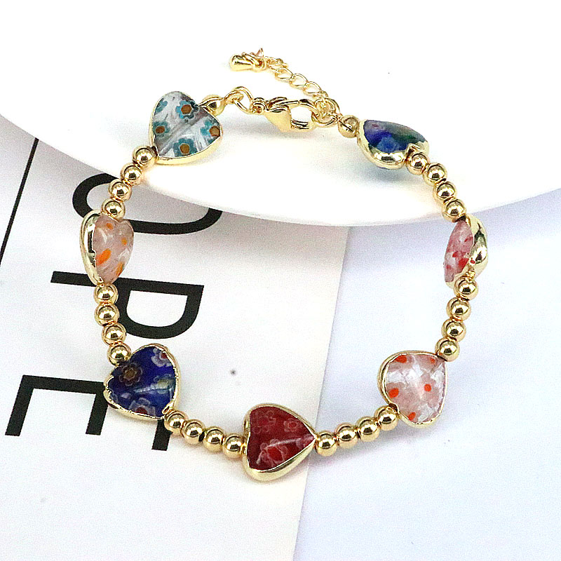 Mode Herzform Auge Blume Glas Kupfer Perlen Armbänder 1 Stück display picture 9