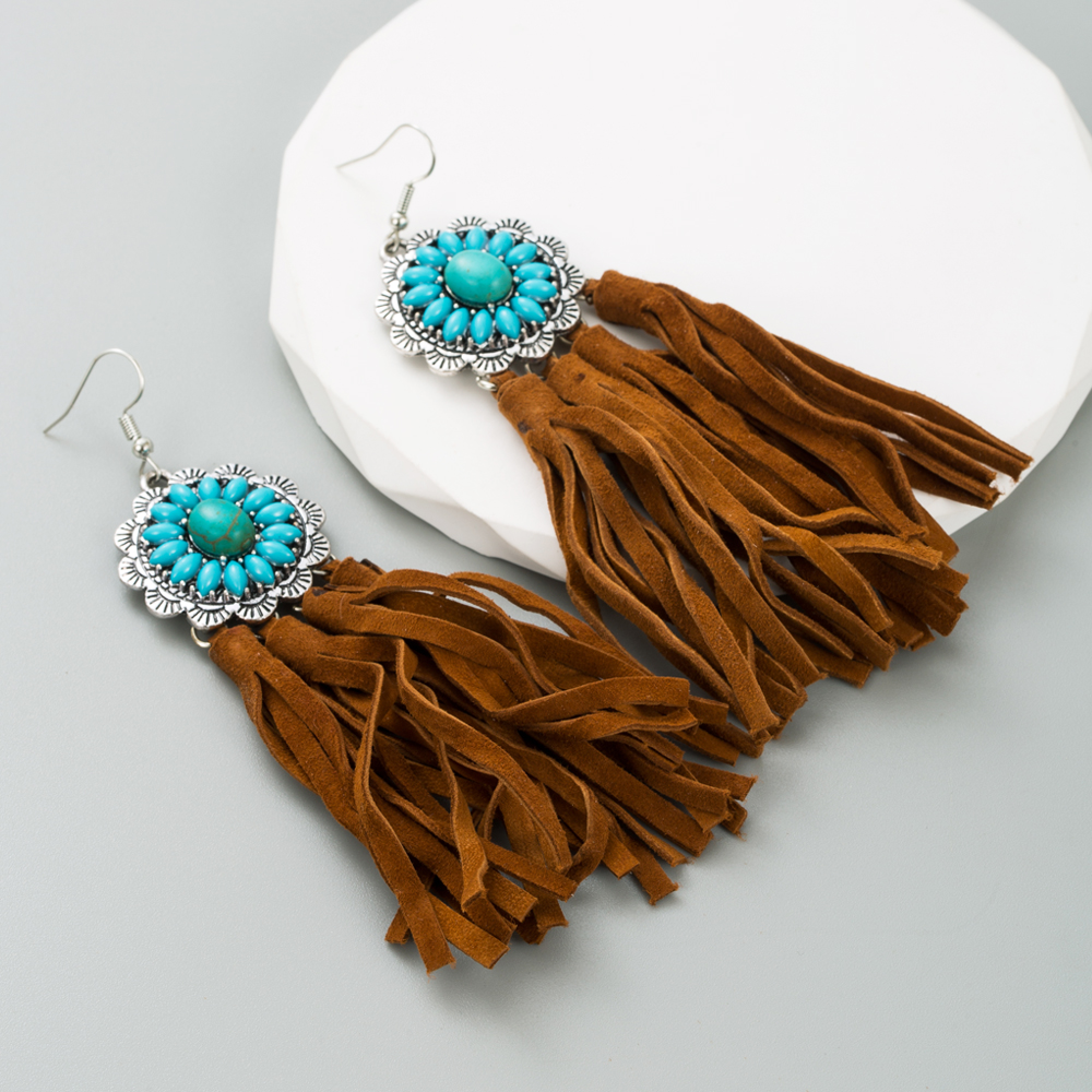 Retro Geometric Alloy Cashmere Tassel Turquoise Women's Drop Earrings 1 Pair display picture 5