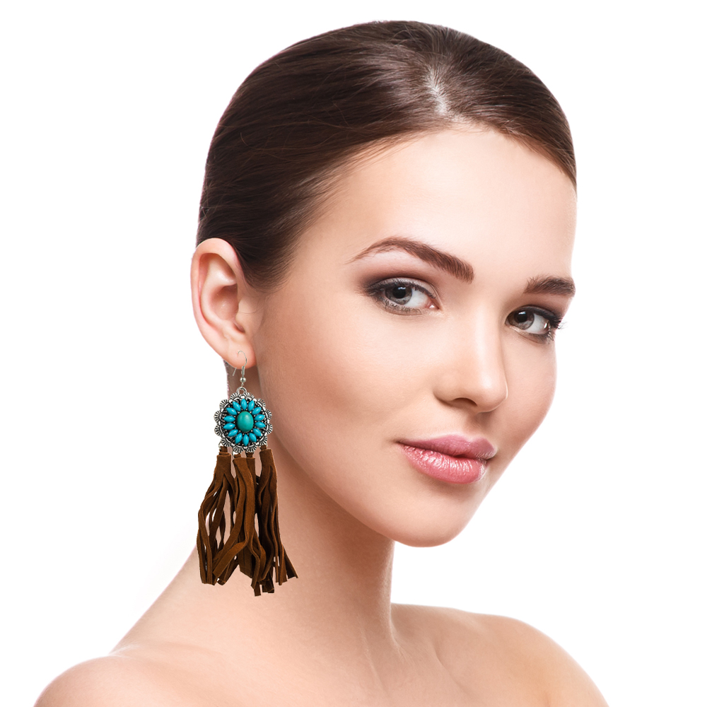 Retro Geometric Alloy Cashmere Tassel Turquoise Women's Drop Earrings 1 Pair display picture 6