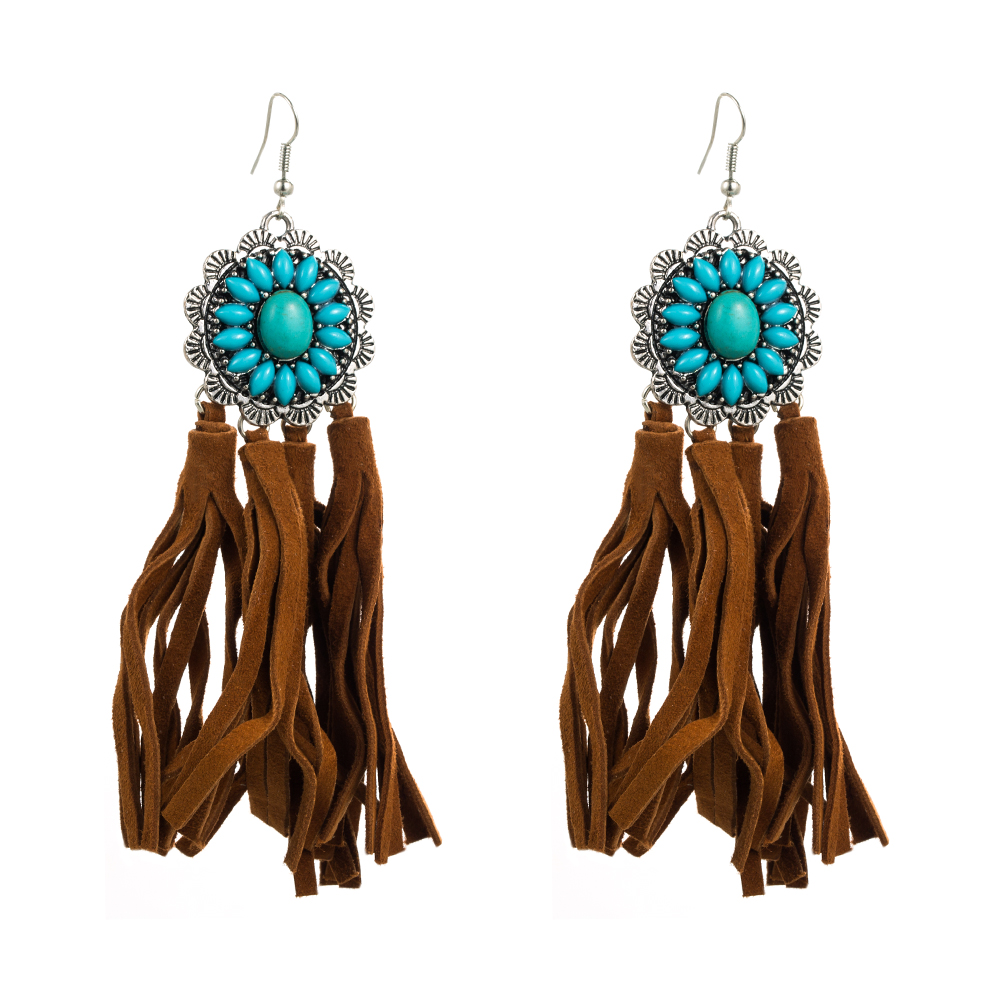 Retro Geometric Alloy Cashmere Tassel Turquoise Women's Drop Earrings 1 Pair display picture 7