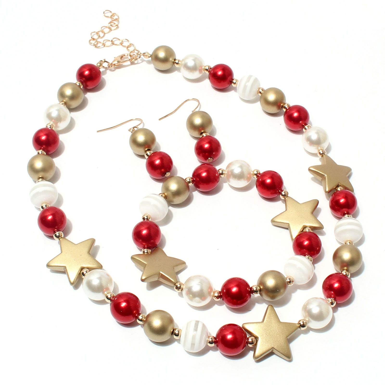 Fashion Pentagram Imitation Pearl Beaded Women's Bracelets Earrings Necklace 3 Piece Set display picture 2