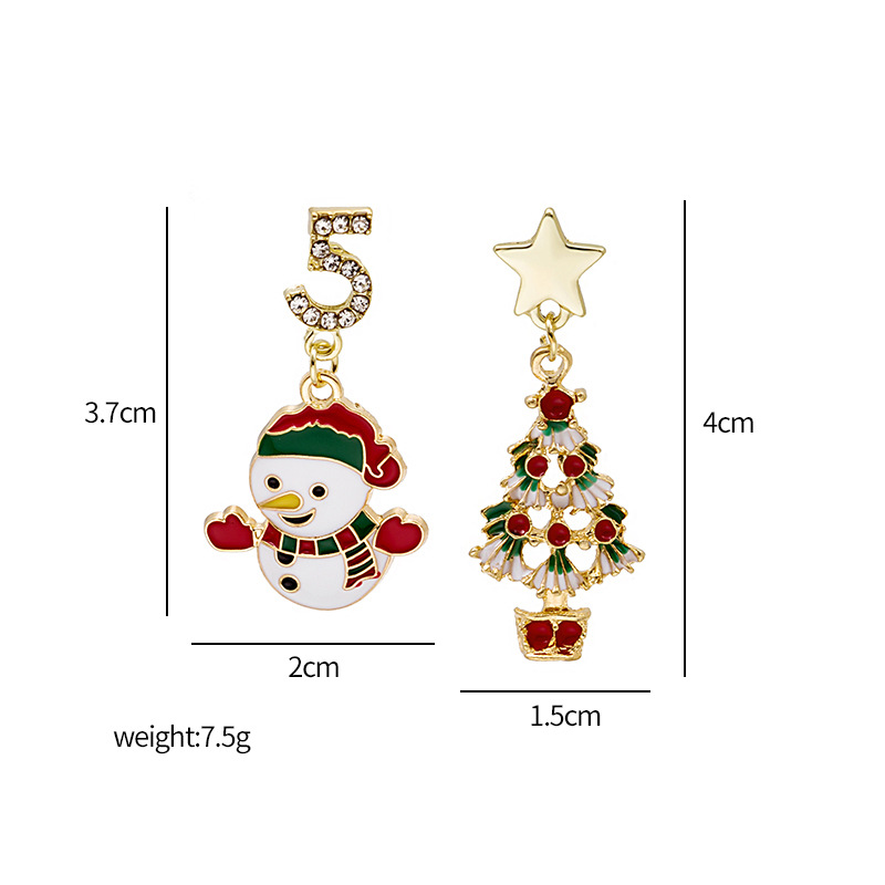 Cartoon Style Snowman Elk Alloy Asymmetrical Plating Artificial Diamond Women's Drop Earrings 1 Pair display picture 7