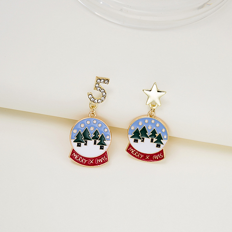 Cartoon Style Snowman Elk Alloy Asymmetrical Plating Artificial Diamond Women's Drop Earrings 1 Pair display picture 9