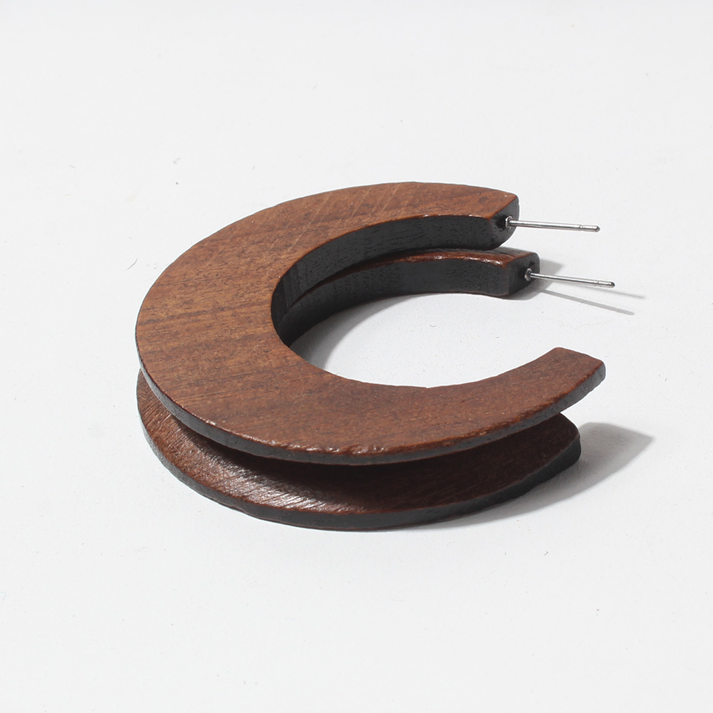 1 Pair Vintage Style C Shape Handmade Wood Ear Studs display picture 3