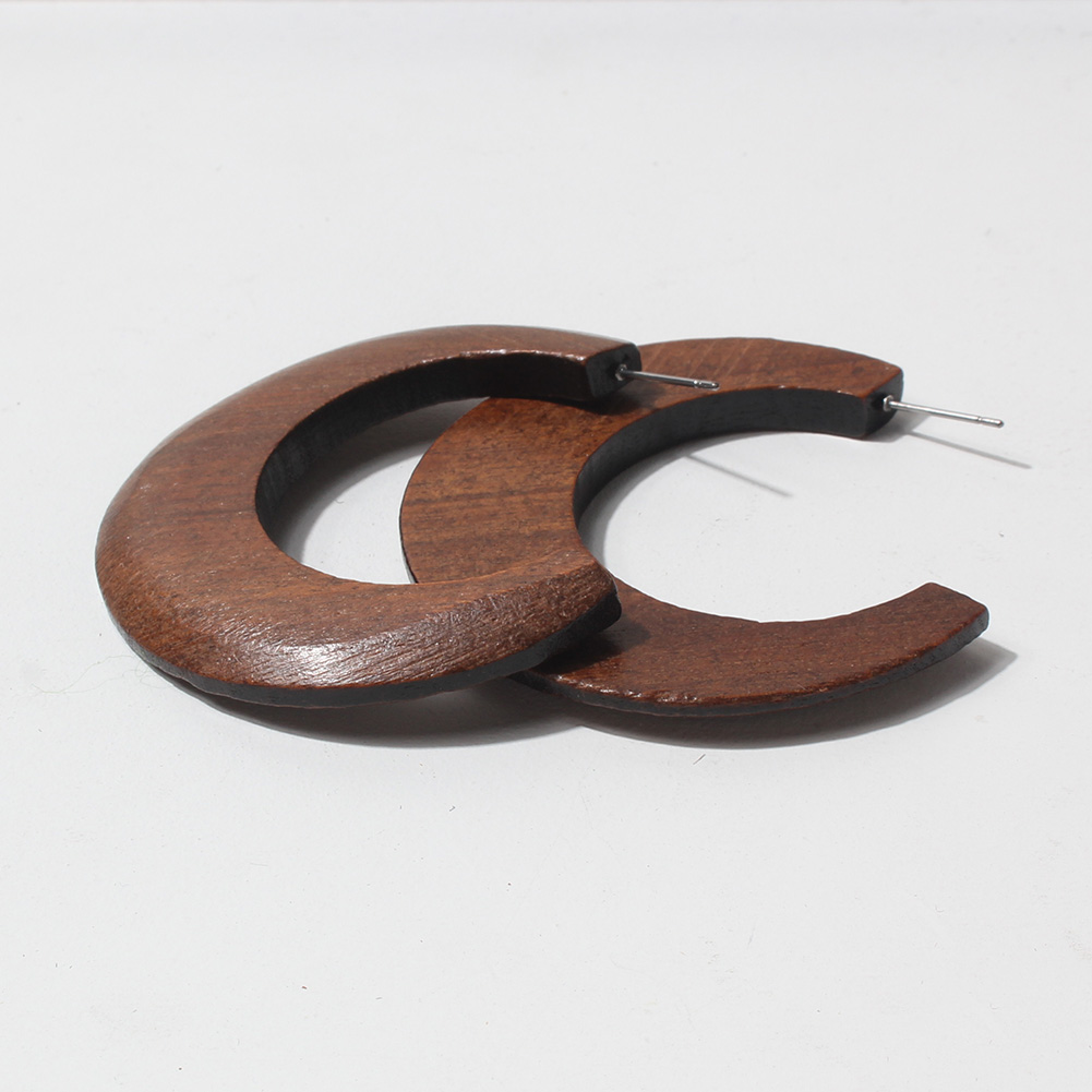 1 Pair Vintage Style C Shape Handmade Wood Ear Studs display picture 4