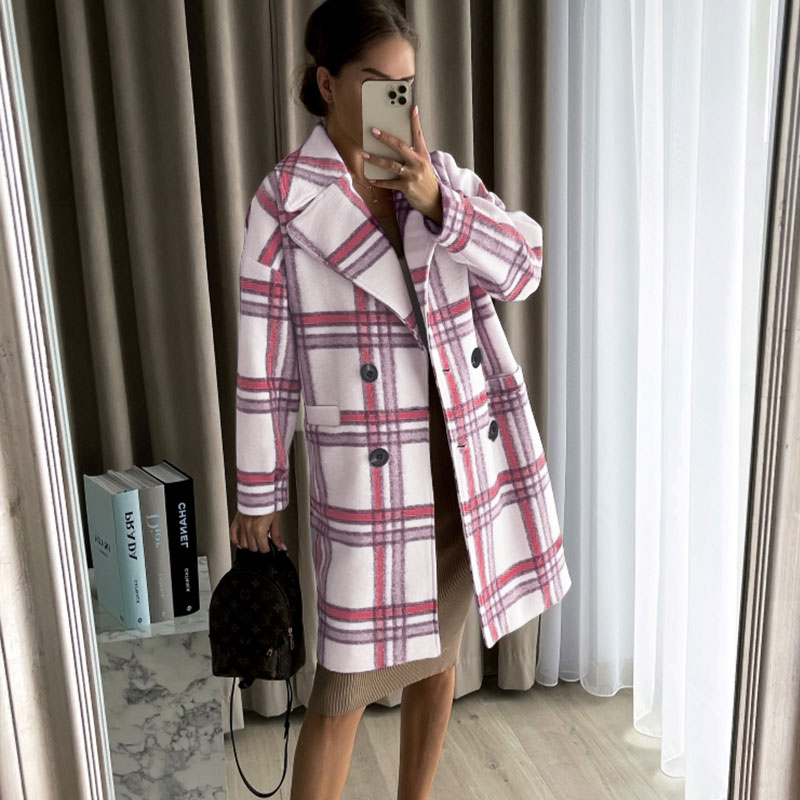 Fashion Plaid Button Woolen Cloth Single Breasted Coat Woolen Coat display picture 1