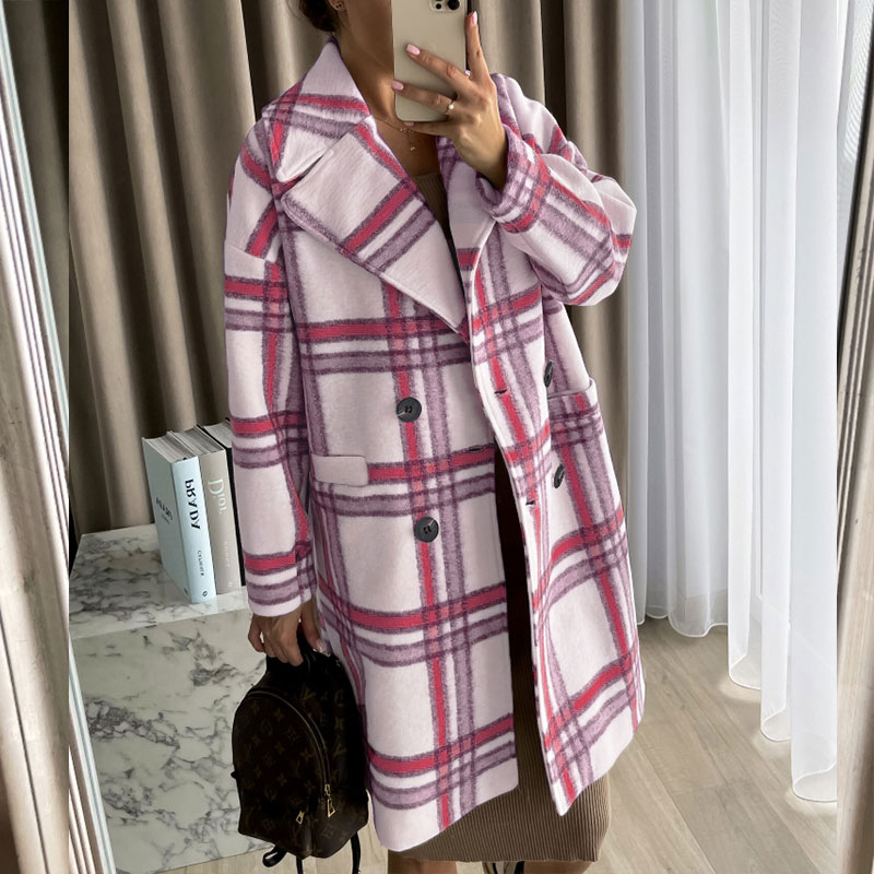 Fashion Plaid Button Woolen Cloth Single Breasted Coat Woolen Coat display picture 5