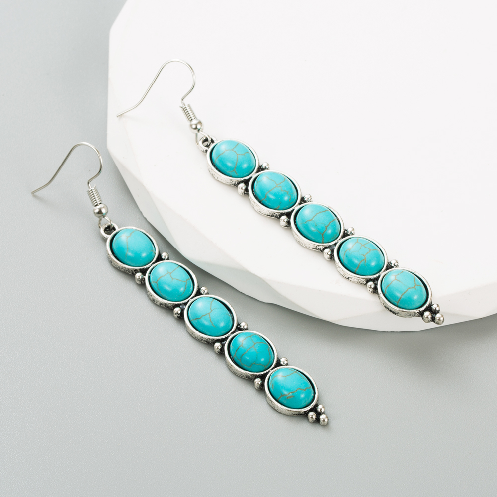 1 Pair Elegant Oval Inlay Alloy Turquoise Turquoise Drop Earrings display picture 6
