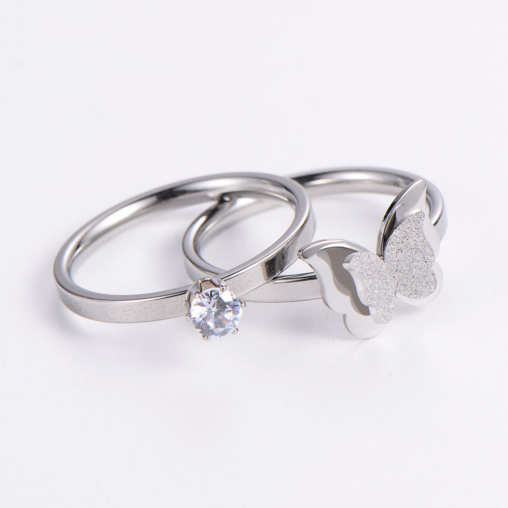 Elegant Butterfly Stainless Steel Zircon Rings 1 Piece display picture 3