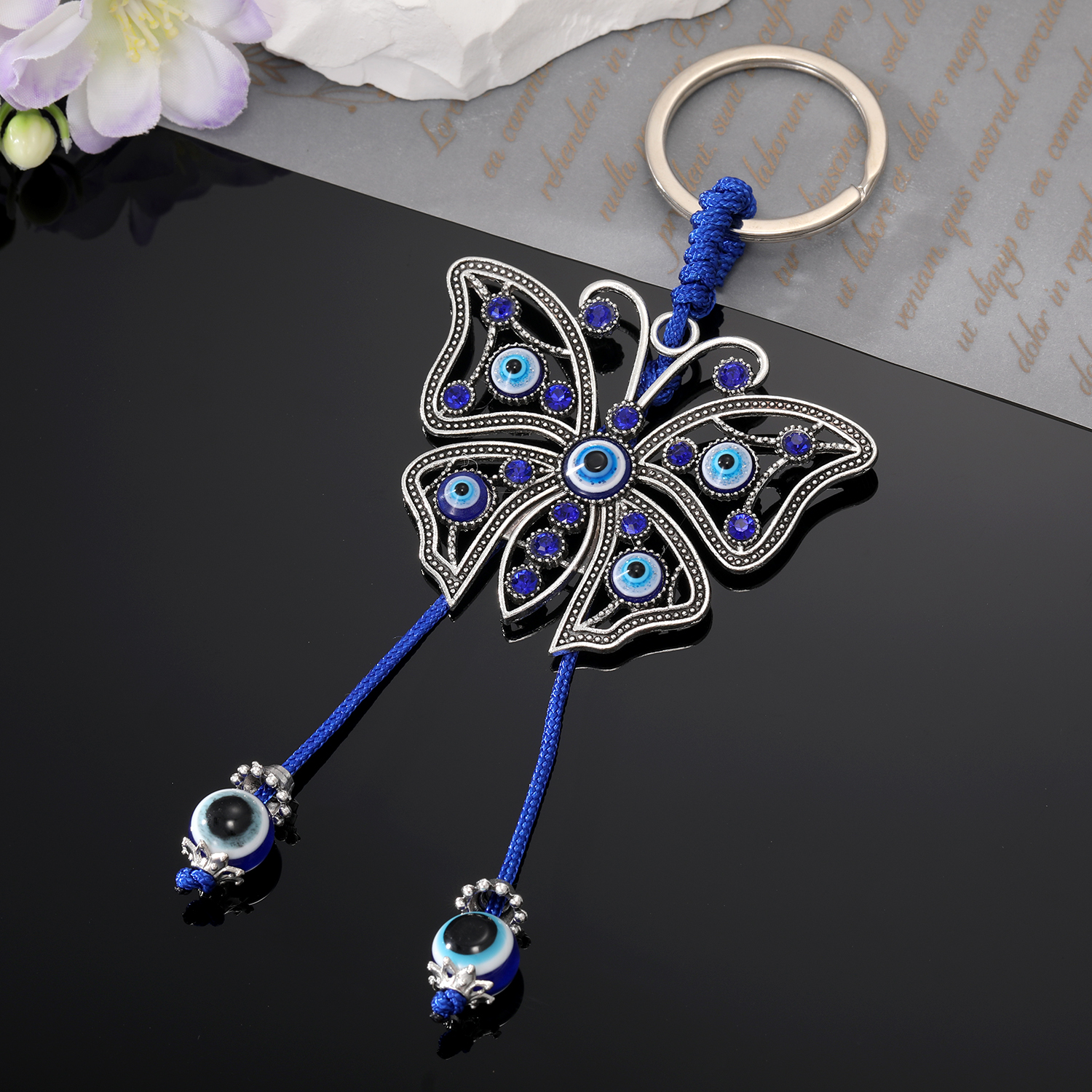 Vintage Style Devil's Eye Butterfly Alloy Inlay Rhinestones Bag Pendant Keychain 1 Piece display picture 1