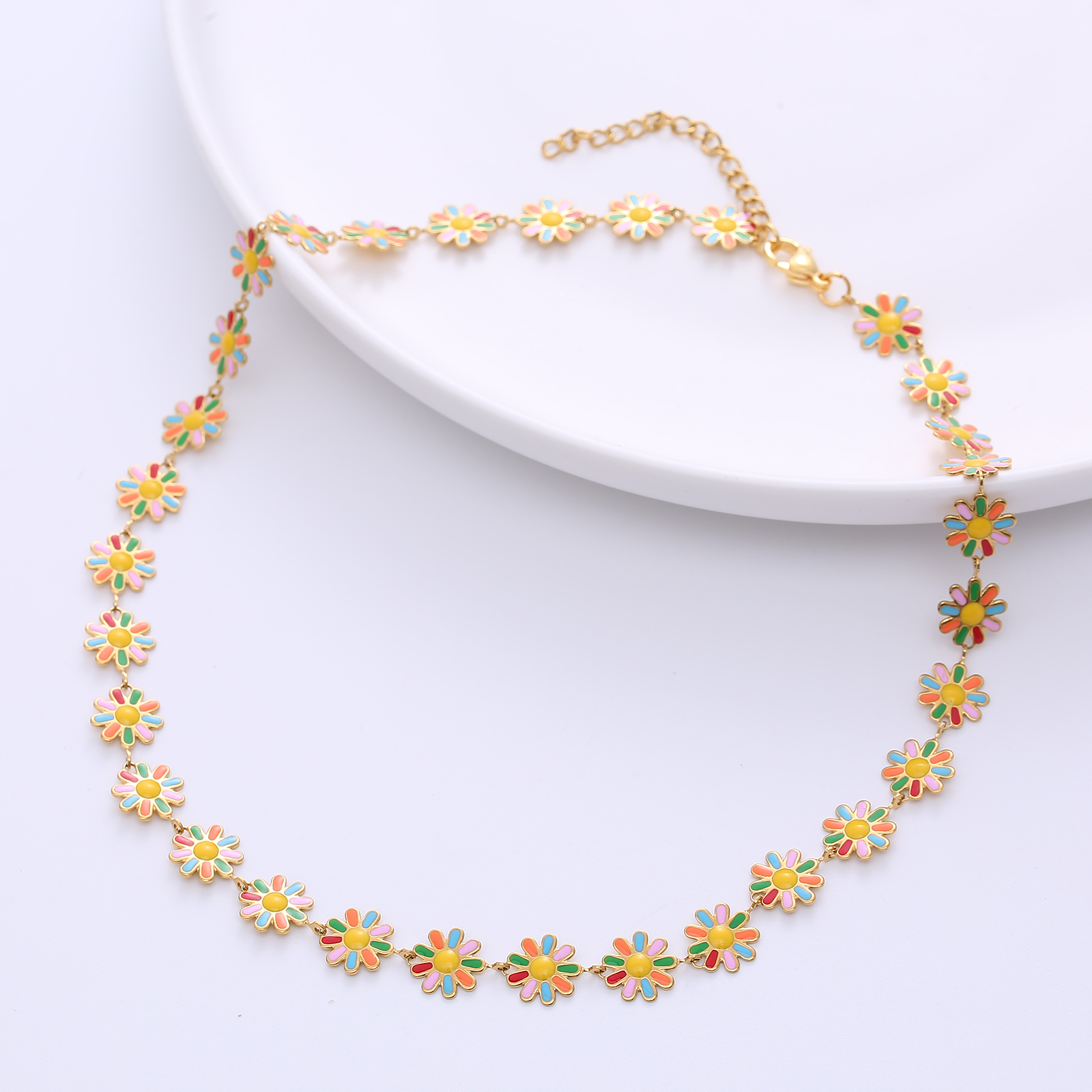 Fashion Flower Stainless Steel Epoxy Chain Necklace display picture 2