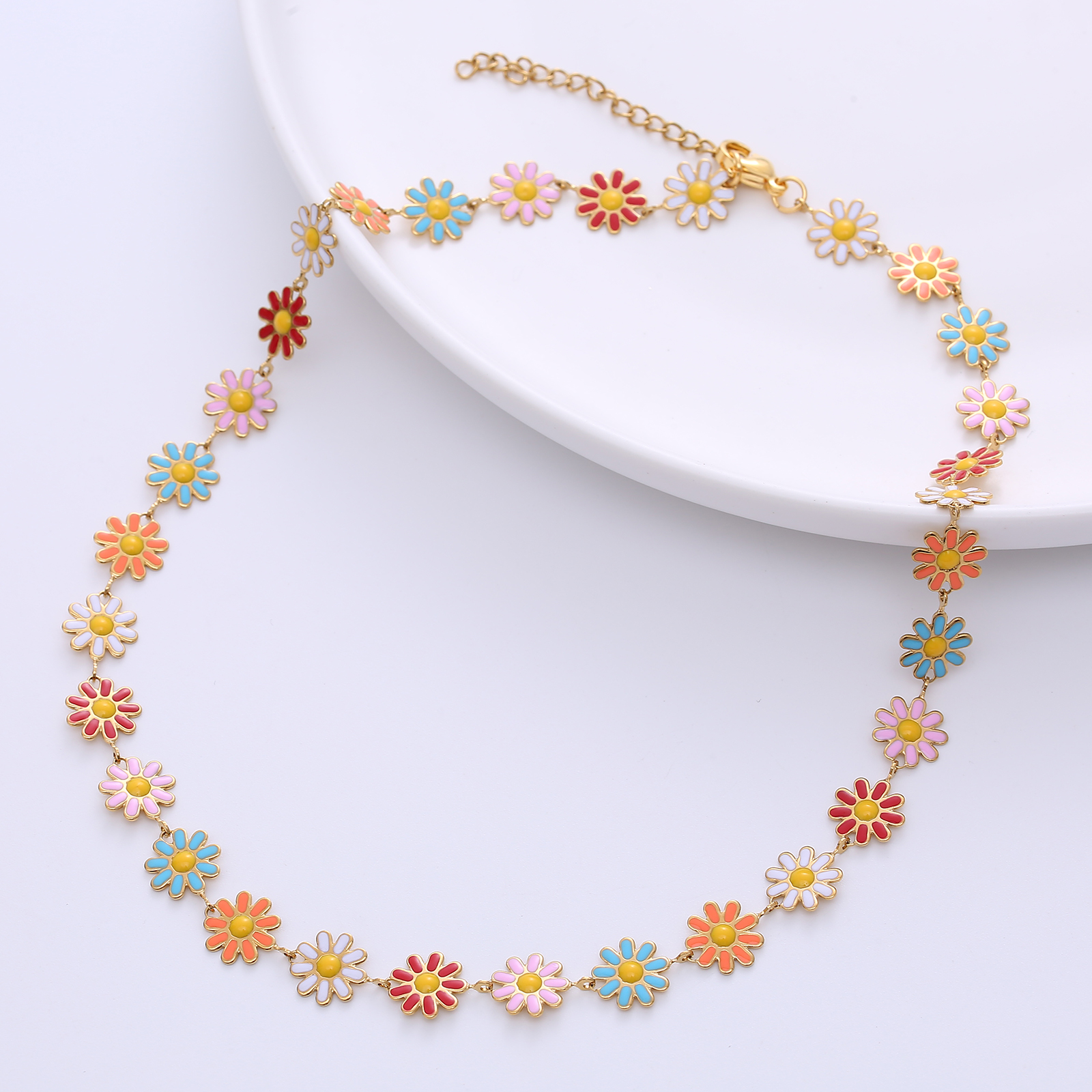 Fashion Flower Stainless Steel Epoxy Chain Necklace display picture 3
