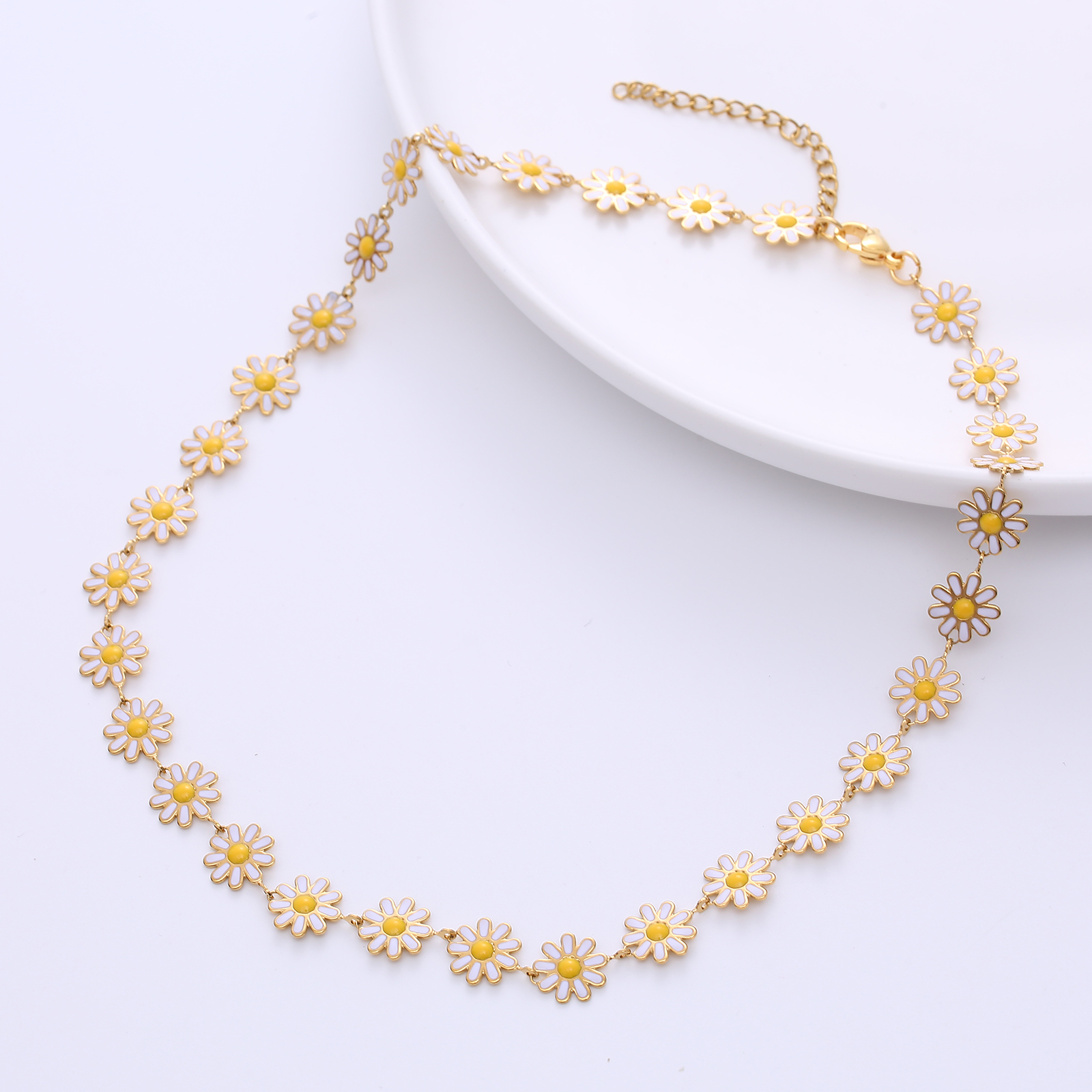 Fashion Flower Stainless Steel Epoxy Chain Necklace display picture 5