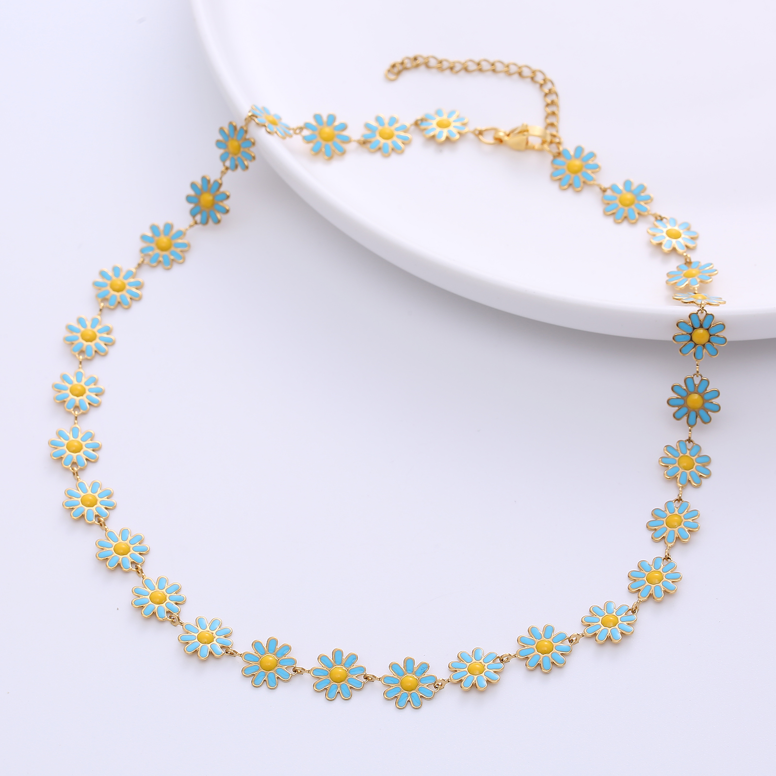 Fashion Flower Stainless Steel Epoxy Chain Necklace display picture 6
