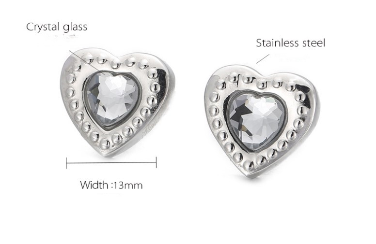 Fashion Heart Shape Titanium Steel Plating Inlay Glass Ear Studs 1 Pair display picture 6