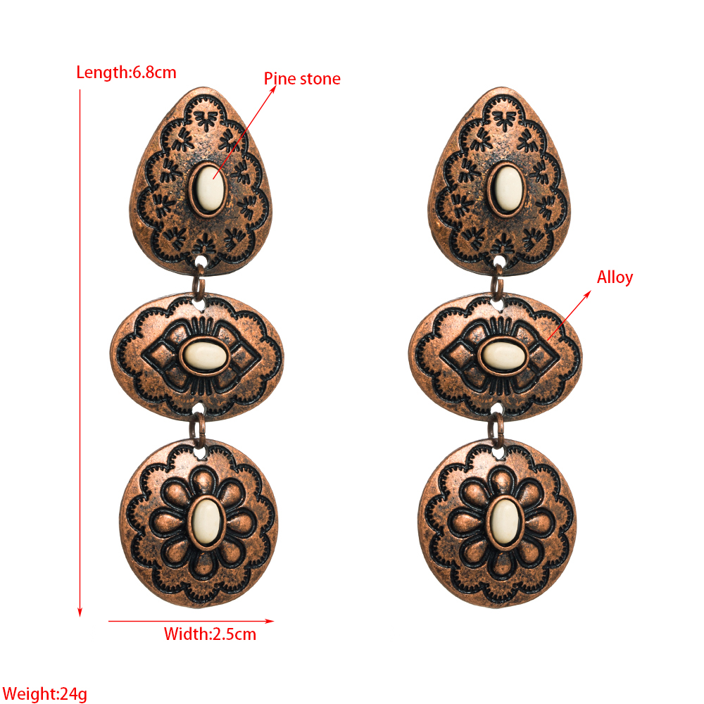 Retro Geometric Flower Alloy Patchwork Inlay Turquoise Women's Drop Earrings 1 Pair display picture 1