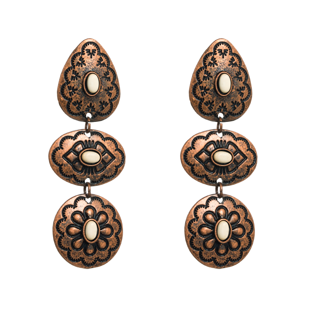 Retro Geometric Flower Alloy Patchwork Inlay Turquoise Women's Drop Earrings 1 Pair display picture 7