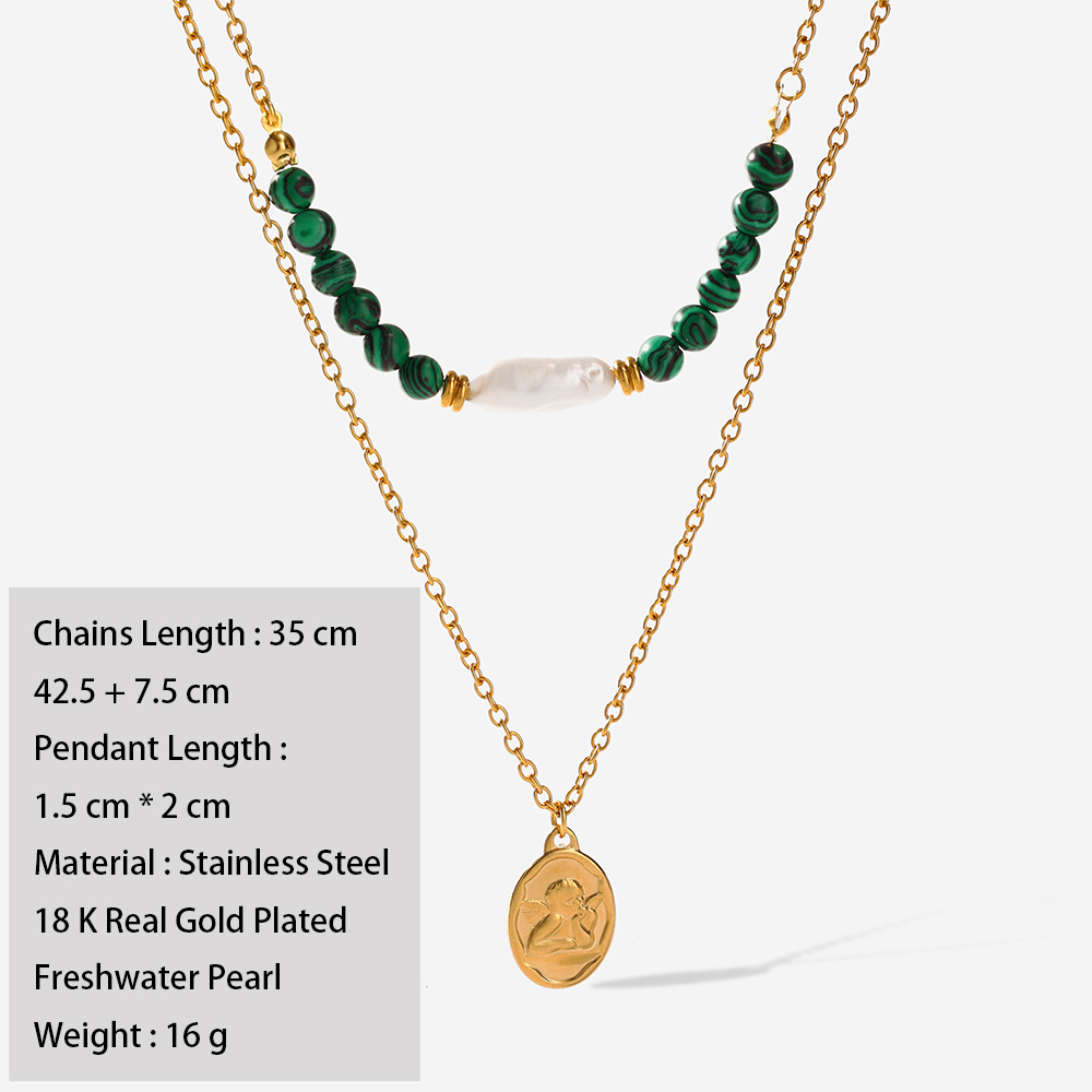 Mode Oval Rostfreier Stahl Perlen Perle Vergoldet Halskette Mit Anhänger 1 Stück display picture 1