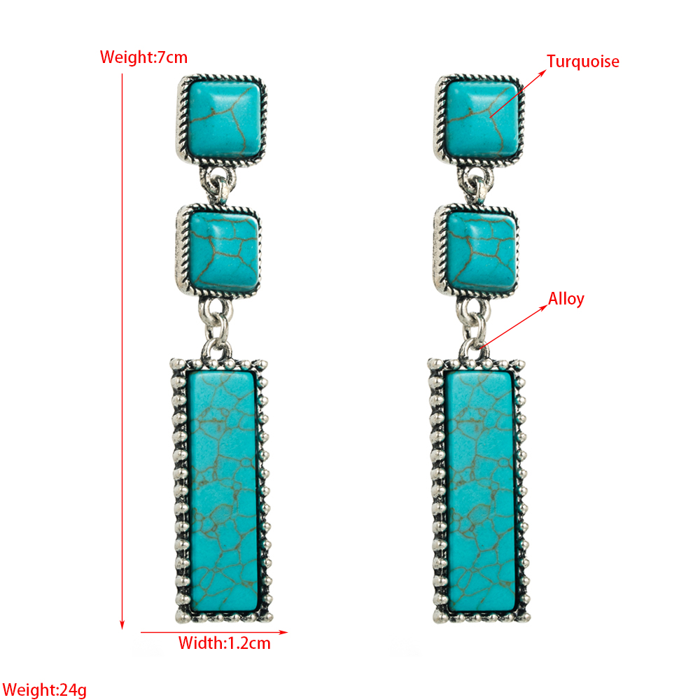 Ethnic Style Square Rectangle Alloy Inlay Turquoise Women's Drop Earrings 1 Pair display picture 1