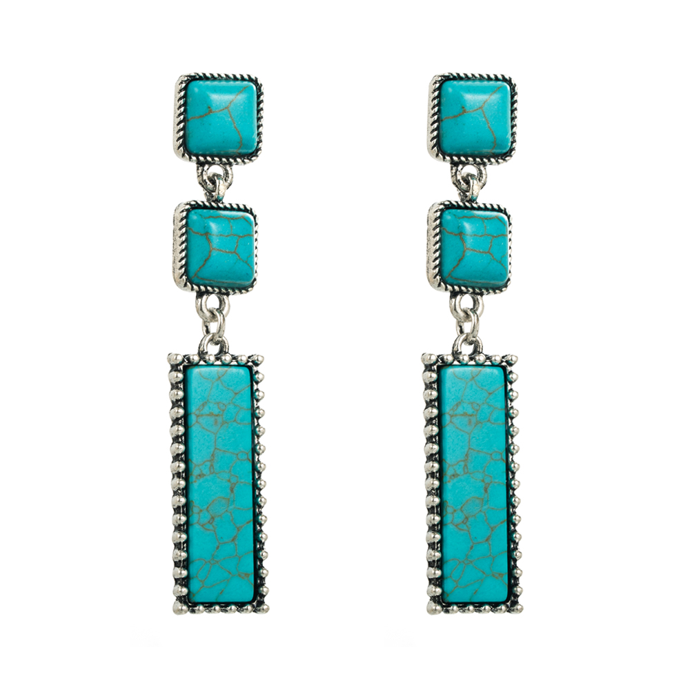 Ethnic Style Square Rectangle Alloy Inlay Turquoise Women's Drop Earrings 1 Pair display picture 6