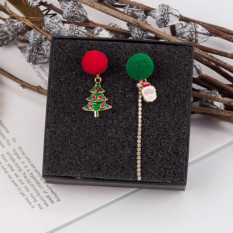 Cute Christmas Tree Santa Claus Elk Alloy Asymmetrical Plush Enamel Women's Drop Earrings 1 Pair display picture 4