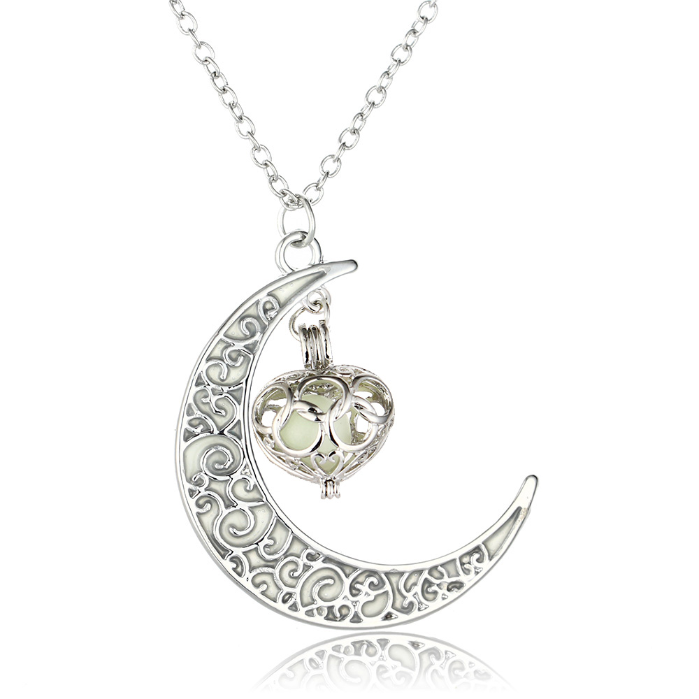 Retro Moon Water Droplets Alloy Luminous Hollow Out Women's Men's Pendant Necklace display picture 10