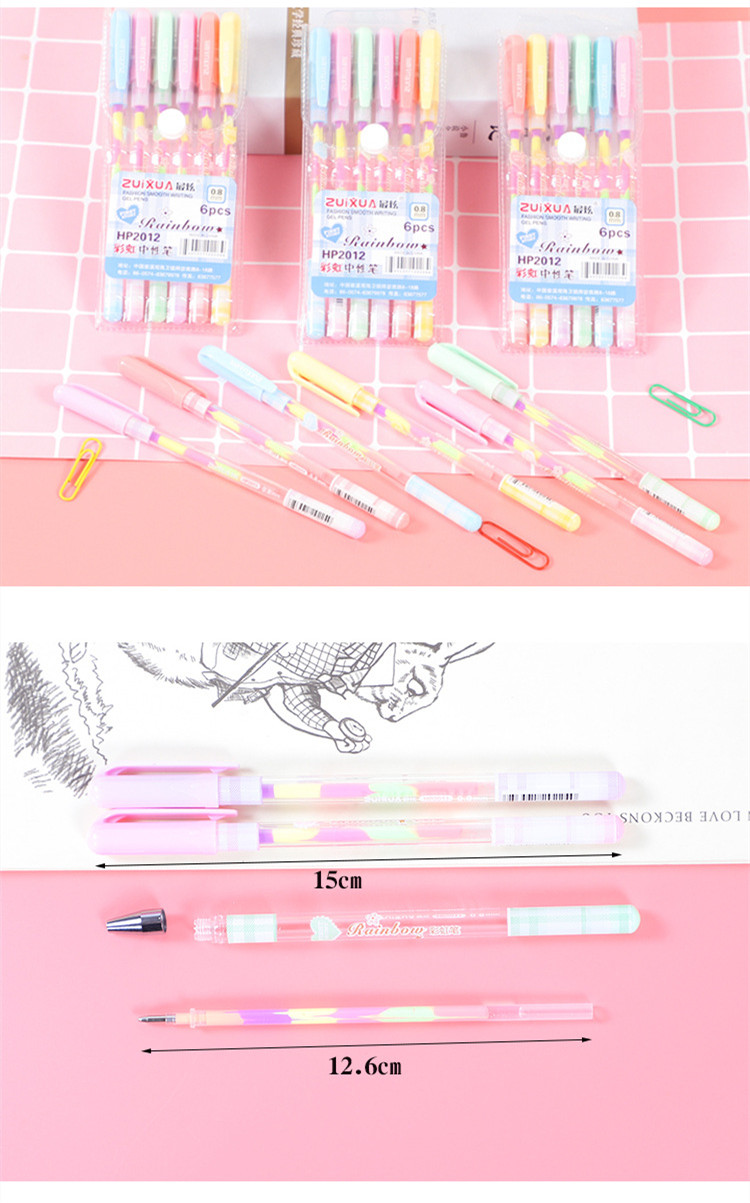 Student 0.8mm Hand Account Candy 6 Color Rainbow Highlighter Gel Pen Set display picture 4
