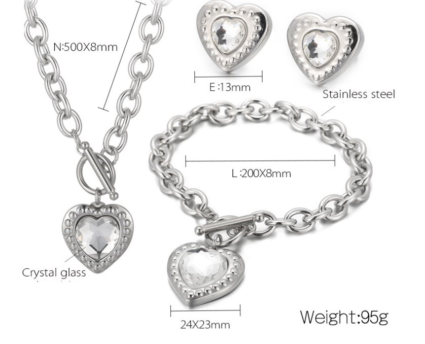 Fashion Heart Shape Stainless Steel Plating Inlay Glass Bracelets Earrings Necklace display picture 7