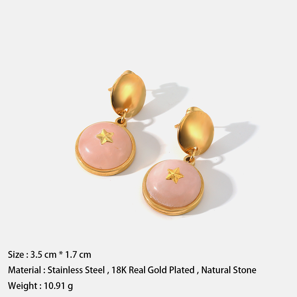 Fashion Star Stainless Steel Gold Plated Inlay Natural Stone Drop Earrings 1 Pair display picture 1