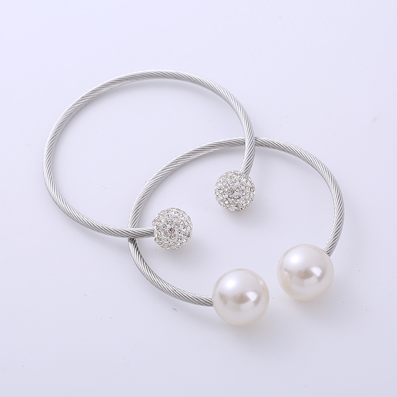Mode Perle Rostfreier Stahl Künstliche Perlen Strasssteine Armreif 1 Stück display picture 1