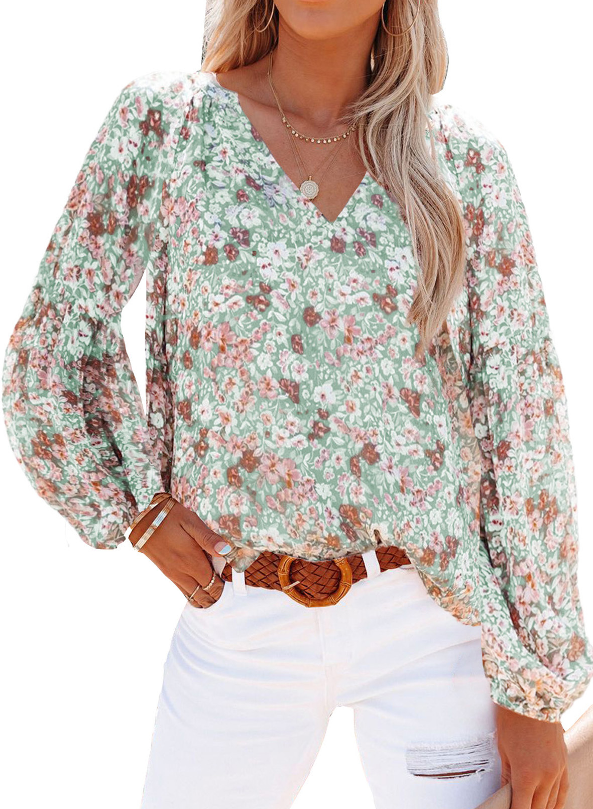 Women's Blouse Long Sleeve T-shirts Casual Elegant Ditsy Floral display picture 3