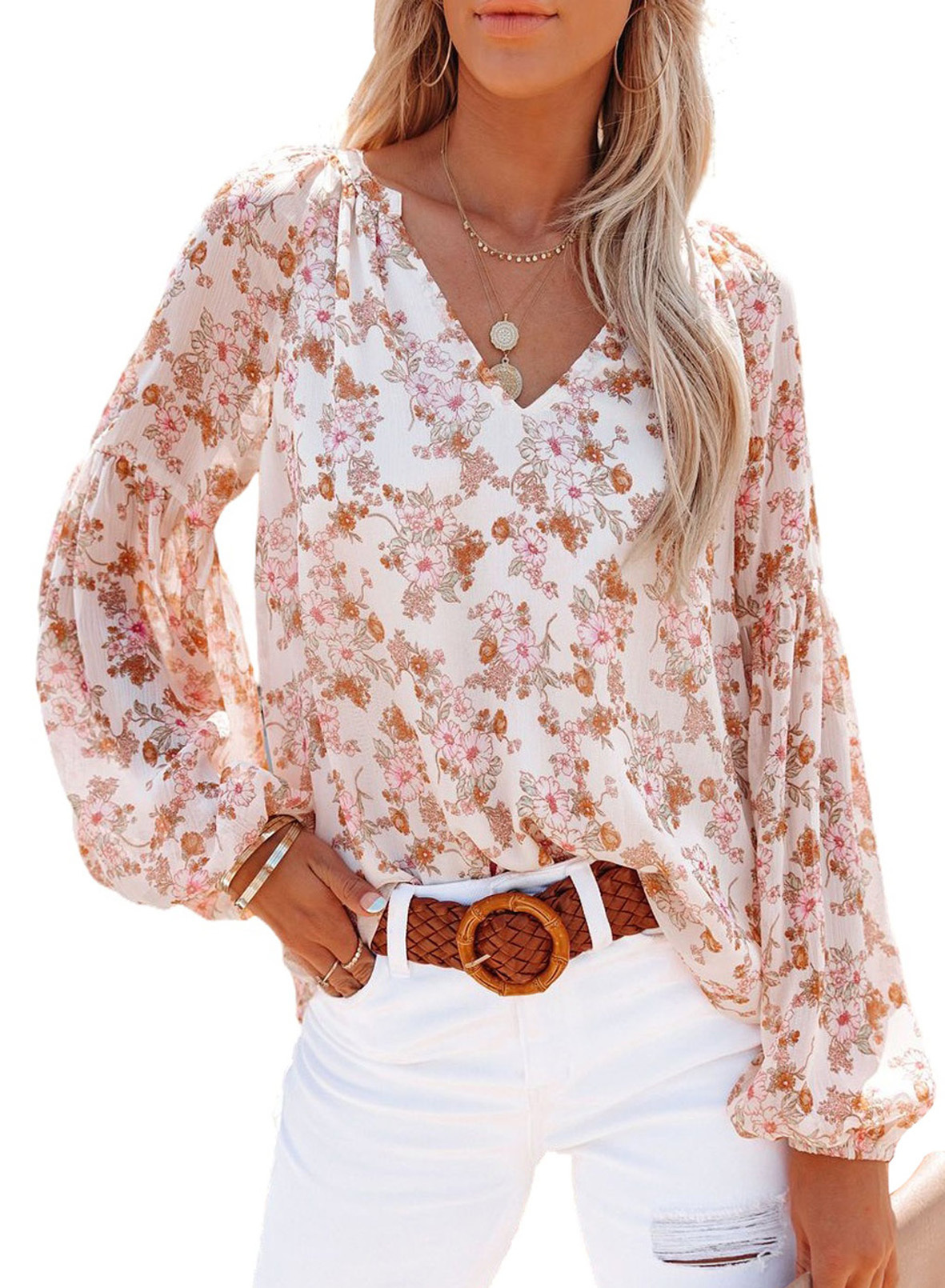 Women's Blouse Long Sleeve T-shirts Casual Elegant Ditsy Floral display picture 1