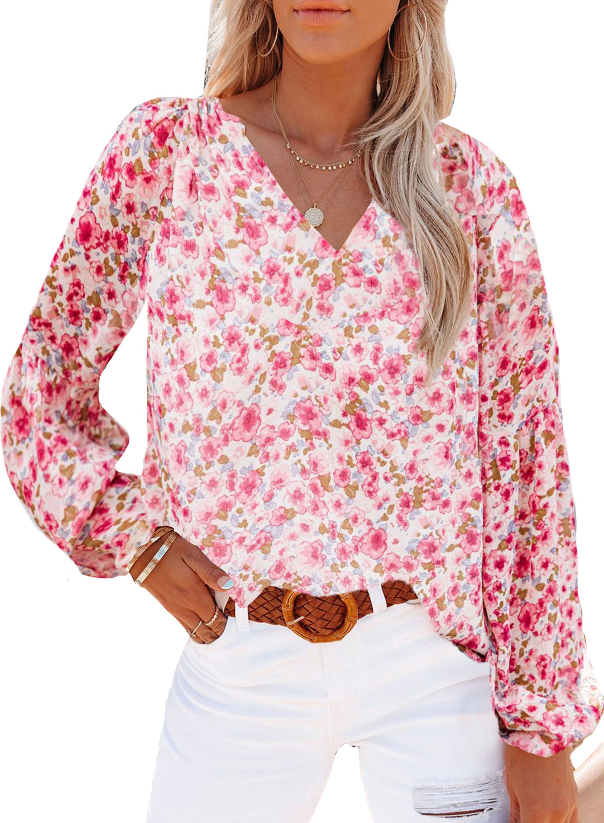 Women's Blouse Long Sleeve T-shirts Casual Elegant Ditsy Floral display picture 2