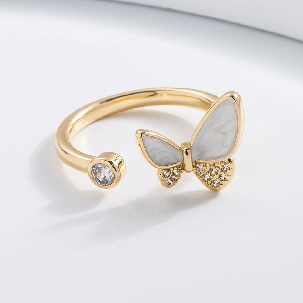 Fashion Butterfly Copper Gold Plated Zircon Open Ring display picture 2